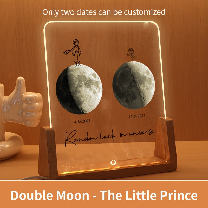 Glowing Moon Acrylic Photo Frame for Birthdays and Valentine's Day with Wooden Stand