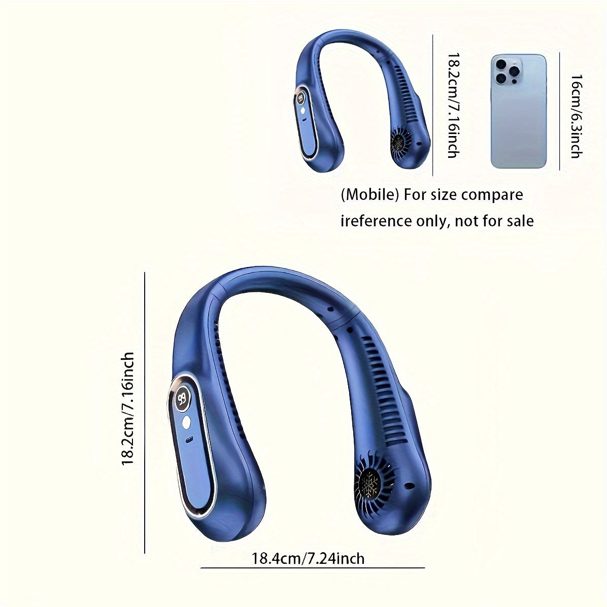 Neck Fan USB Rechargeable Adjustable 5-Speed Digital Display Bladeless Cooling Device