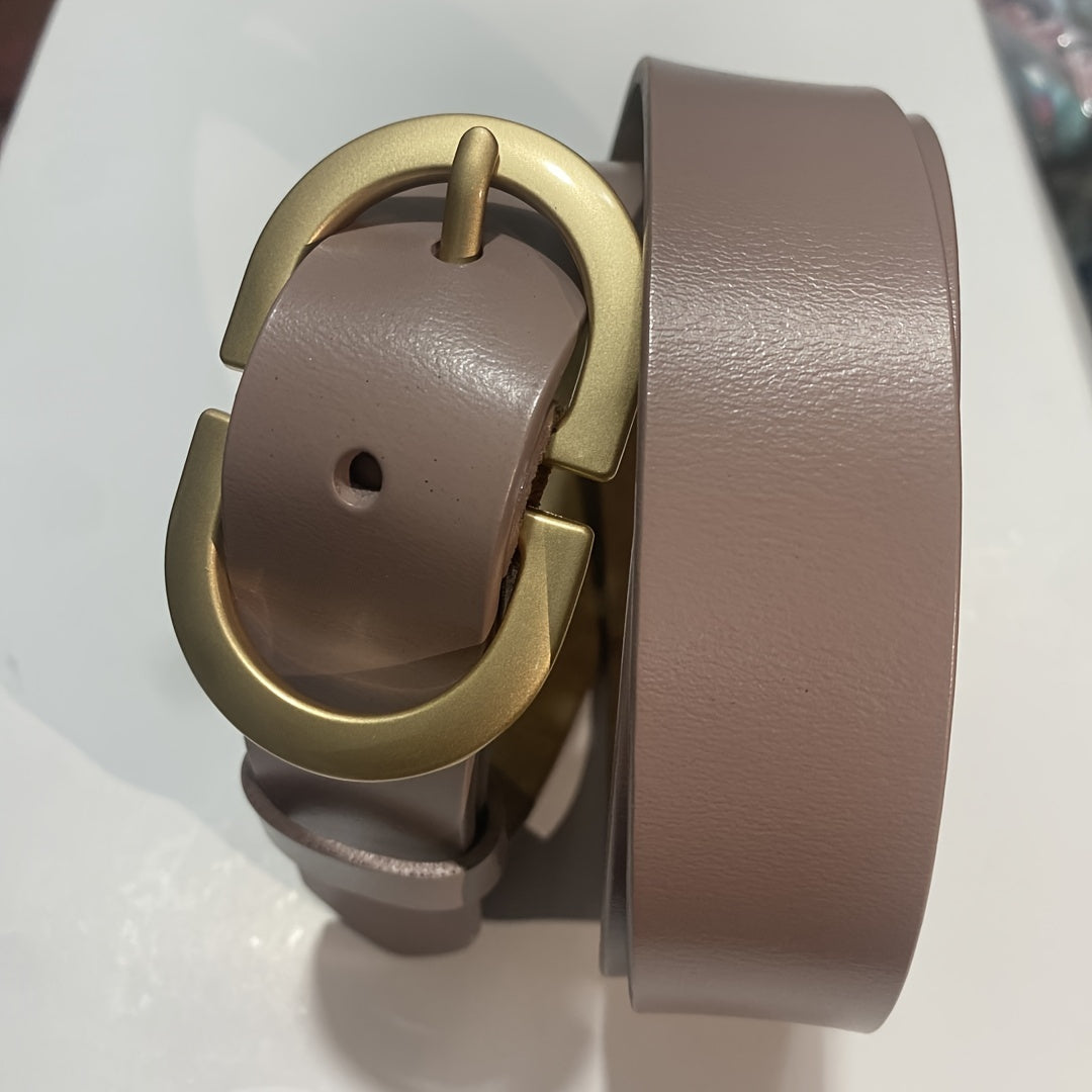 Women's Leather Belt with Double D Buckle for Casual Jeans and Pants