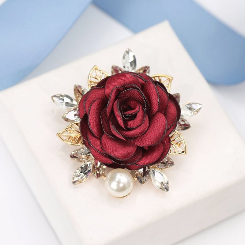 Fabric Flower Brooch Pin with Pearl Details for Women and Men Wedding Party Accessory