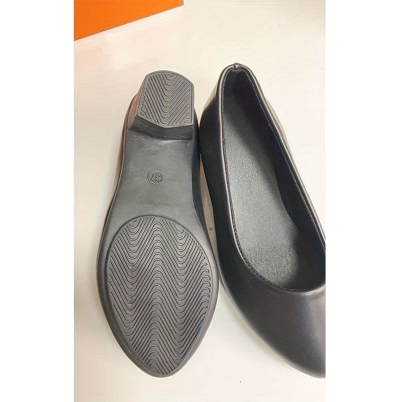 Women's Mid Heel Pumps Solid Black Round Toe Block Heel Dress Shoes