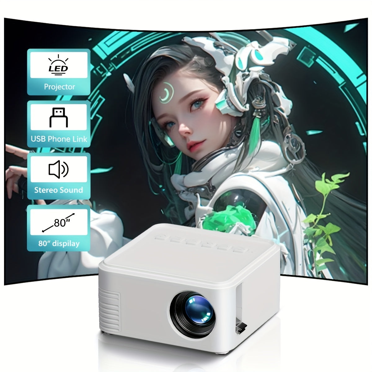 Mini Portable Projector for Smartphones Tablets Laptops Supports 1080P