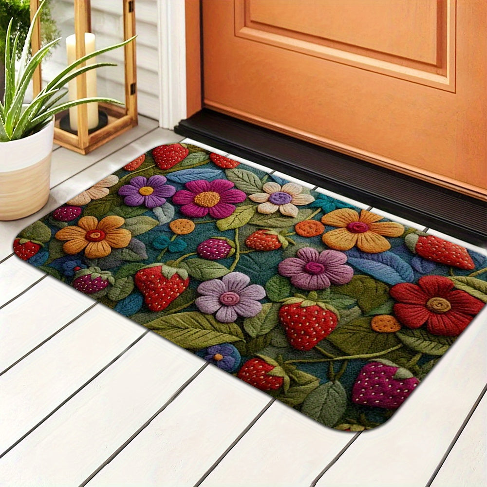 Non-Slip Floral Welcome Doormat Sunflower Pattern Indoor Outdoor Stain-Resistant