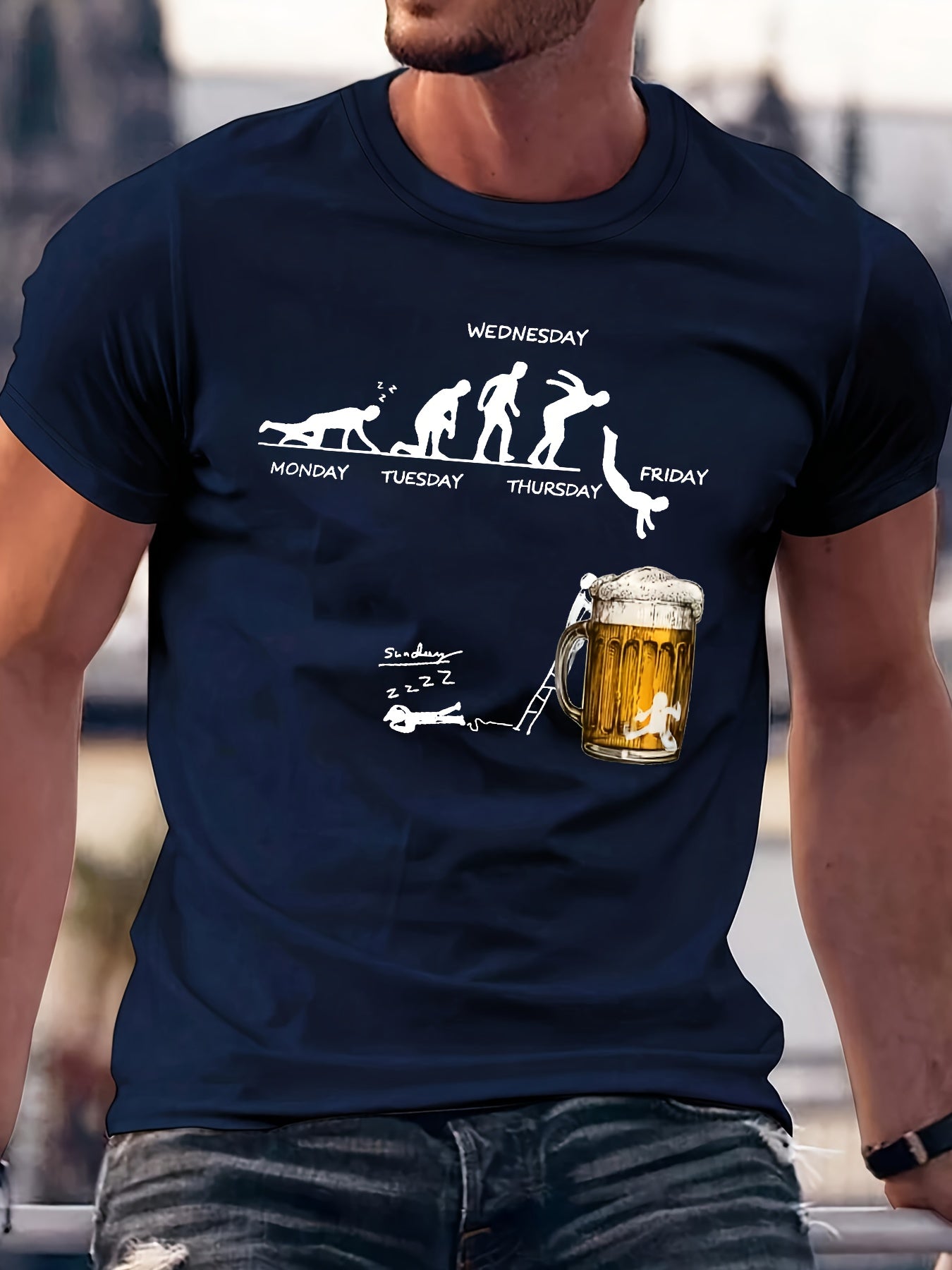 Men's Cotton Crew Neck T-Shirt with Day of the Week Graphics Plus Size