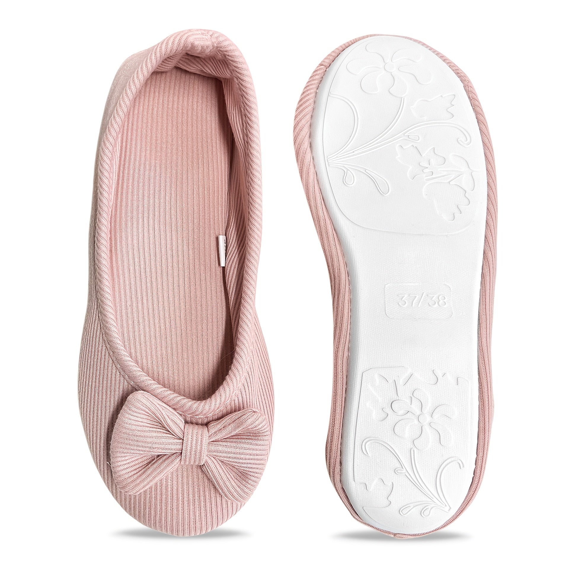 Women's Bow Embellished Ballet Flats Lightweight Fabric Slip-On Shoes