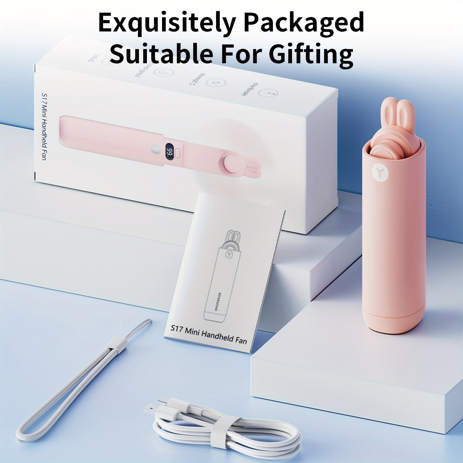 Mini Handheld Fan with LED Display, 2 Speeds, USB Rechargeable, Portable