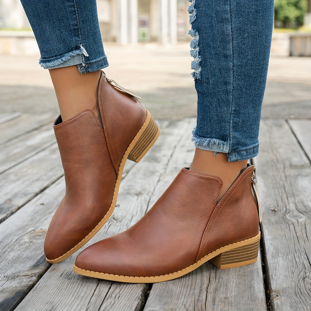 Women's Ankle Boots Solid Color Chunky Heel Pointed Toe Winter Shoes