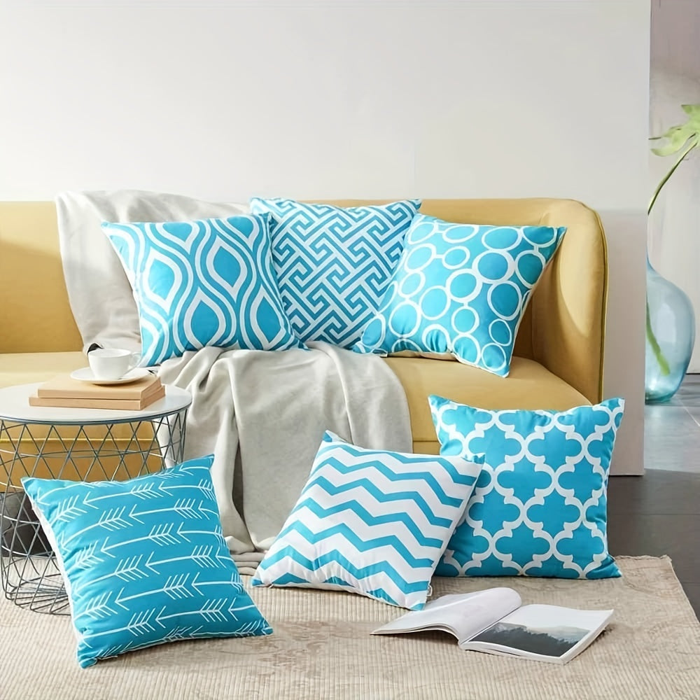 Six Piece Set White Linen Throw Pillow Covers 45x45cm for Sofa Cushions