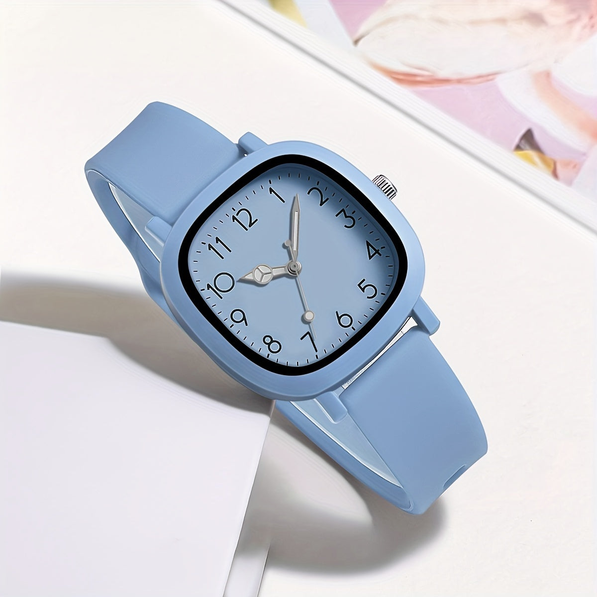 Women's Square Quartz Watch with Silicone Band in Macaroon Color