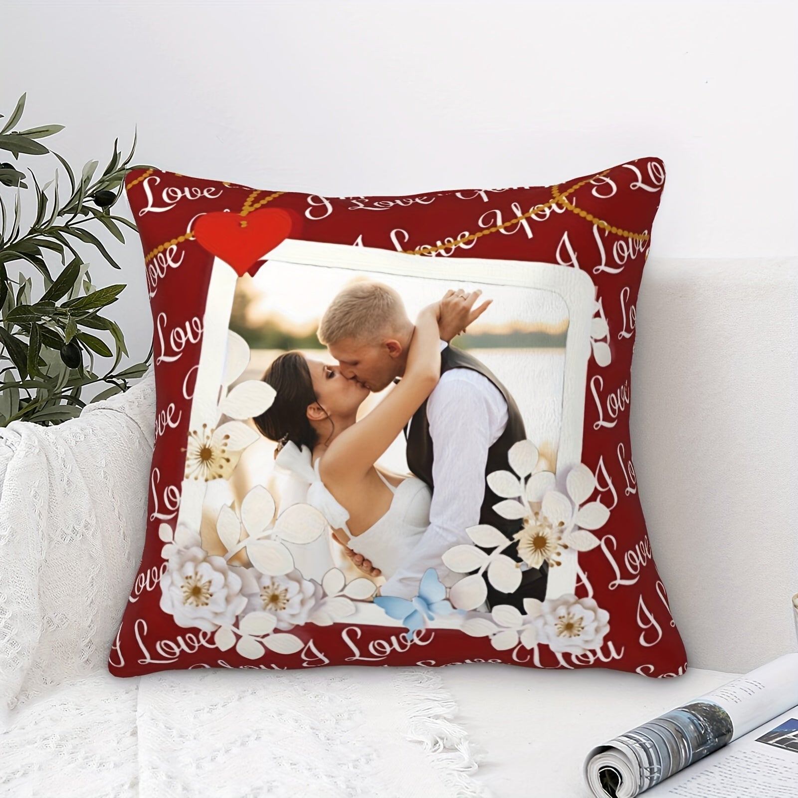 Personalized Love Photo Pillow for Couples Wedding Valentine's Day Soft Polyester Cushion