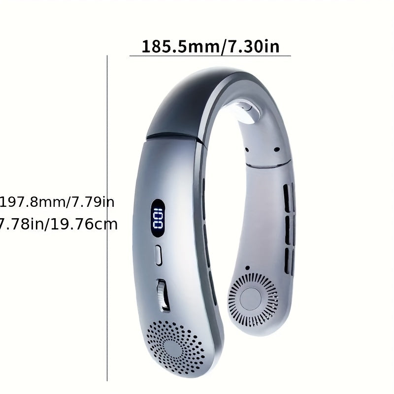 Portable USB Fan with LED Display Handheld Neck Hanging 10-Speed Rechargeable Battery for Travel Outdoor Beach