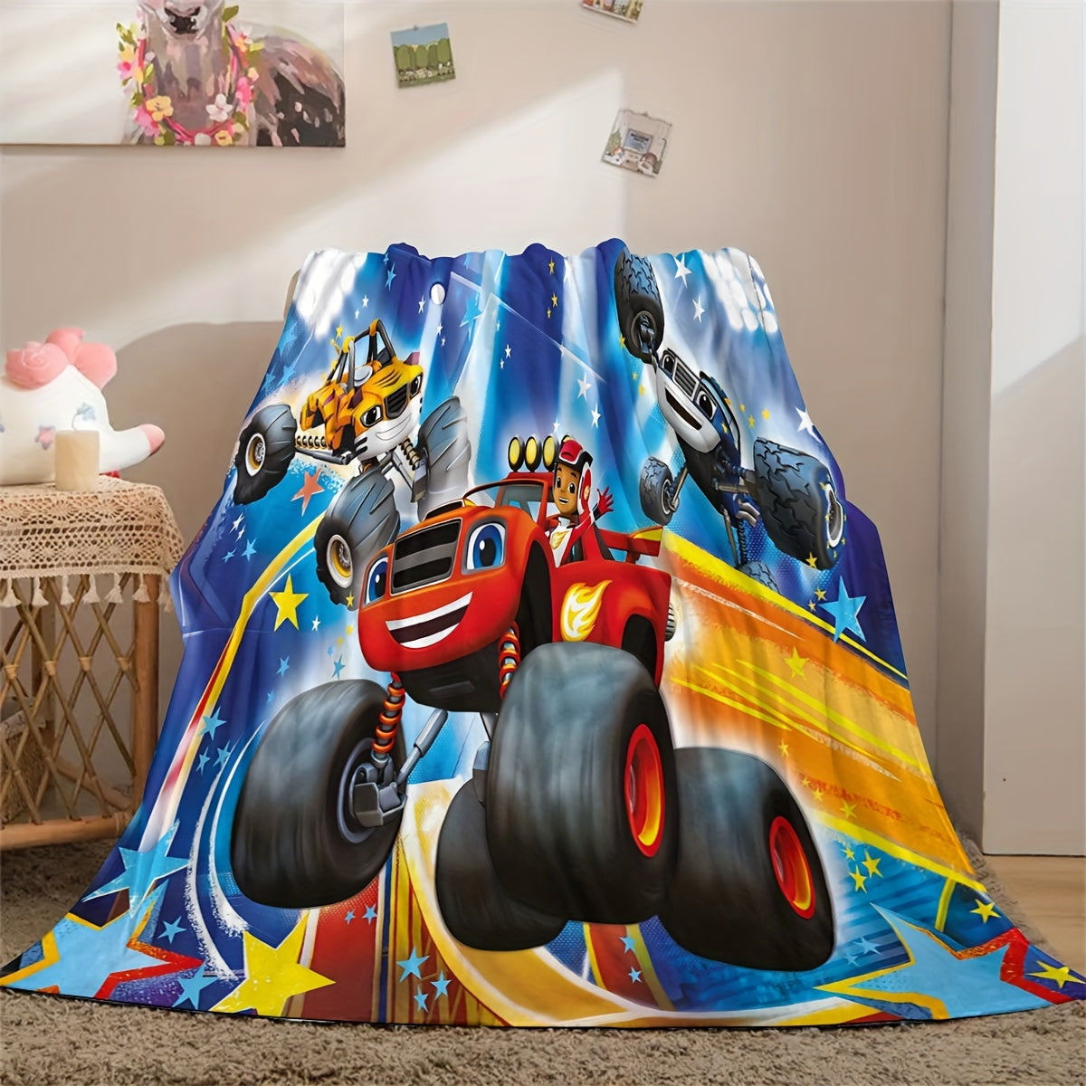 Cartoon Motorcycle Blanket for Kids and Teens Soft Plush Bedspread Sofa Throw Gift