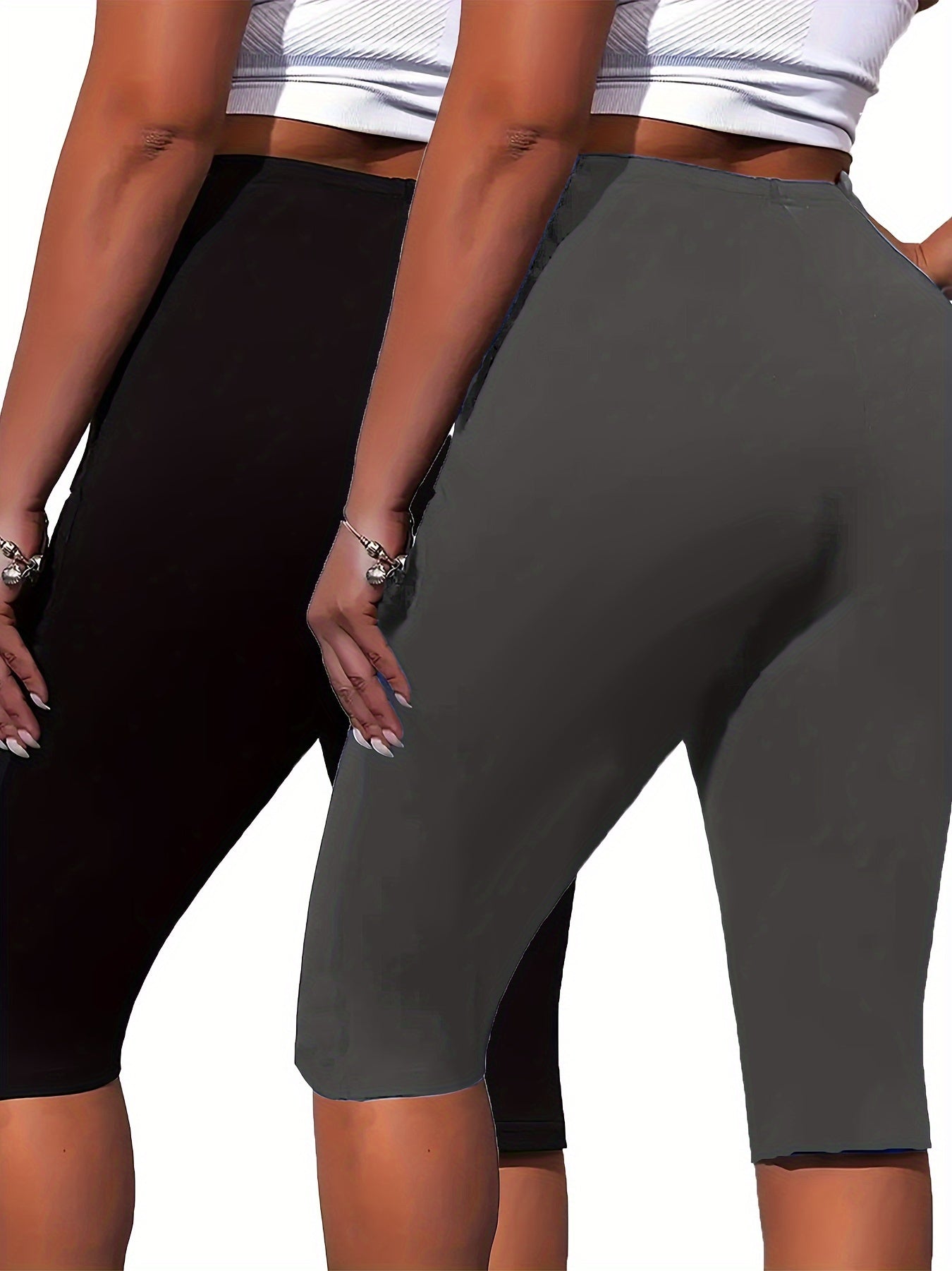 Plus Size Butterfly Print Capri Leggings High Waist Stretchy Spring Summer Women