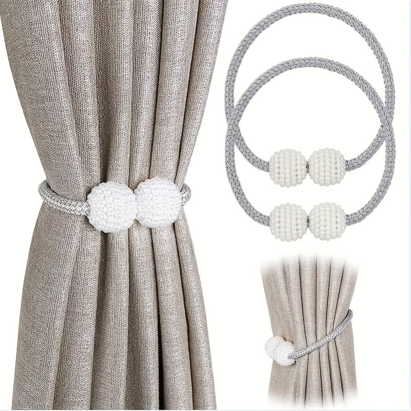 Magnetic Curtain Tiebacks with Faux Pearls for Bedroom and Living Room Decor