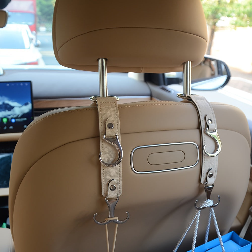 2PCS PU Leather Car Seat Hooks Auto Interior Organizer Hangers for Bags and Coats