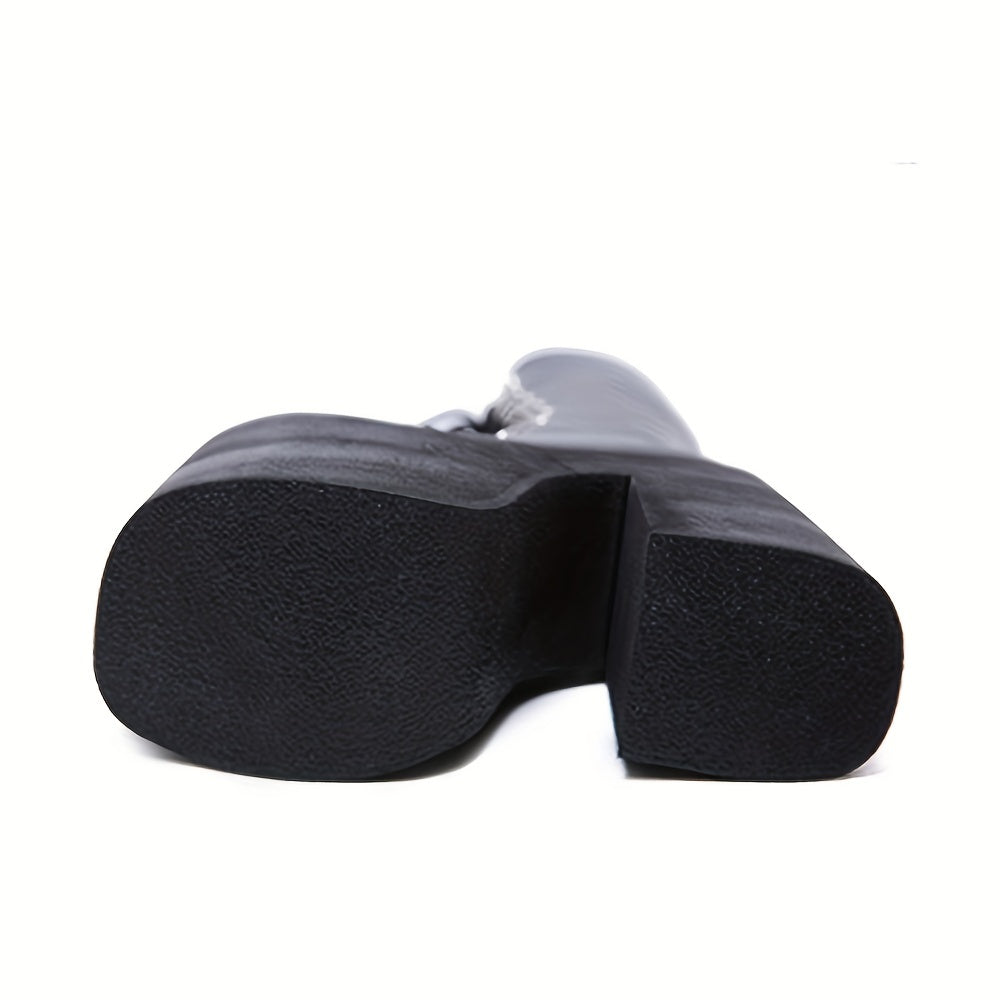 Women's Black Y2K Side Zipper Platform Long Boots with Lace Up