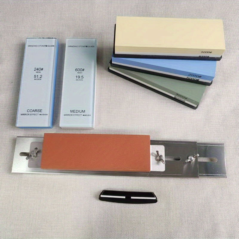 Oshxona uchun sozlanadigan ikki tomonlama shisha moy toshi, po'lat pichoq klipi bilan, 4 o'lcham