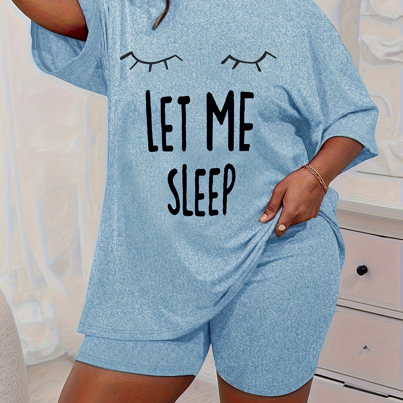 Plus Size Women’s Pajama Set Short Sleeve T-Shirt and Shorts Breathable Comfortable