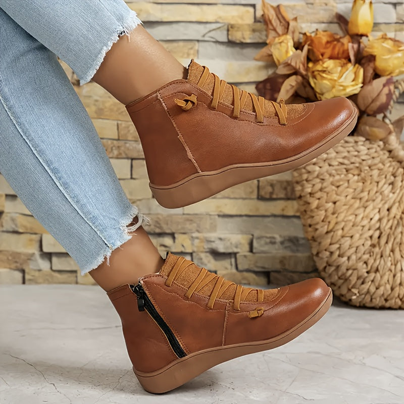 Women's Casual Sports Shoes Brown Lace-Up Rubber Sole All-Season Comfort