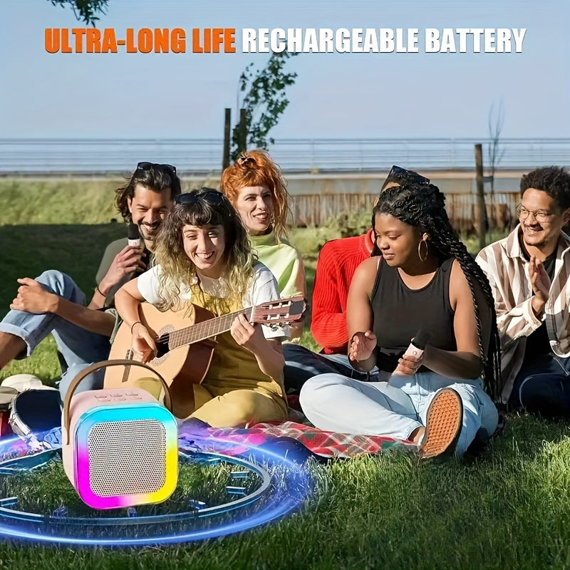 Portativ simsiz karaoke dinamik va mikrofon to'plami, qayta zaryadlanadigan va rang-barang kattalar tug'ilgan kuni partiyalari uchun. Uy karaoke tizimlari uchun ideal, zamonaviy mikrofon uslubi va Type-C bilan.