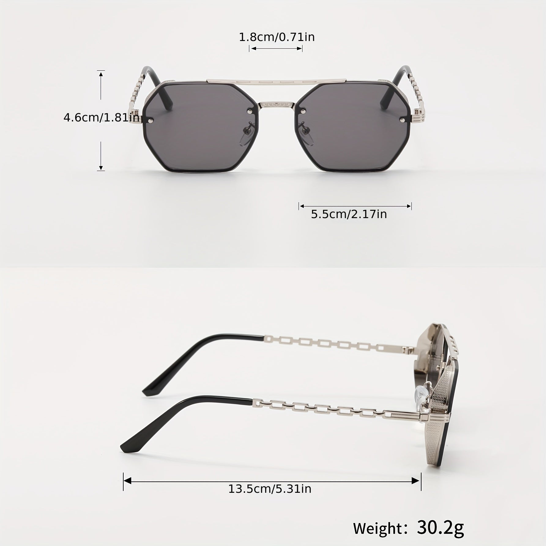 Men's Gold Sunglasses with Multi-sided Double-beam Hollow Chain for Outdoor Fashion