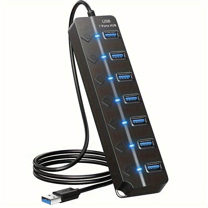 USB Hub with 4 or 7 Ports LED Light and Power Switch for PC Laptop