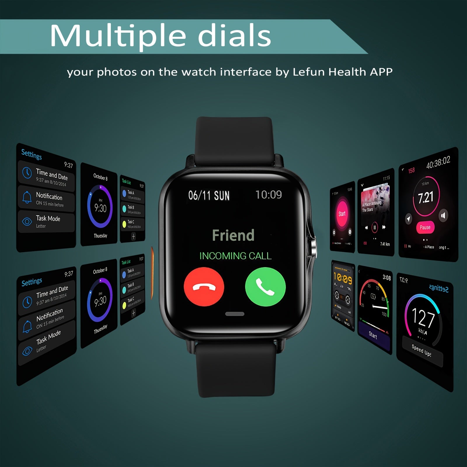 Smart Watch for Men and Women 4.34cm Metal Body Fitness Tracking Calls Music Control Compatible with iPhone Android