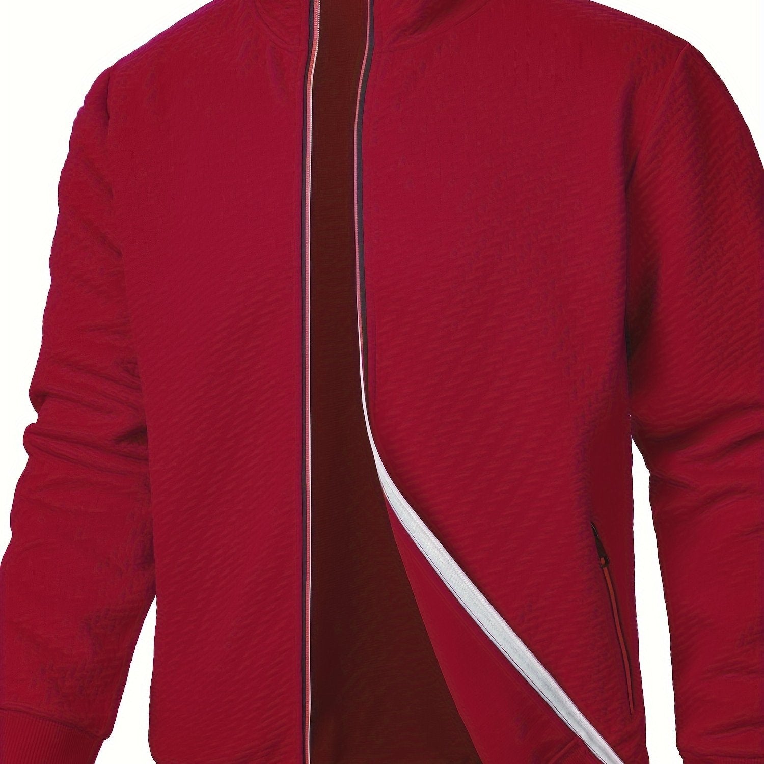 Men's Polyester Jacquard Zip Up Jacket with Stand Collar and Hoodie for Spring Fall Winter