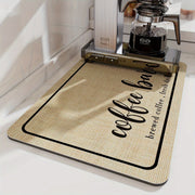 Quick-Dry Coffee Mat with Hidden Stain Absorption and Rubber Backing for Kitchen Counter