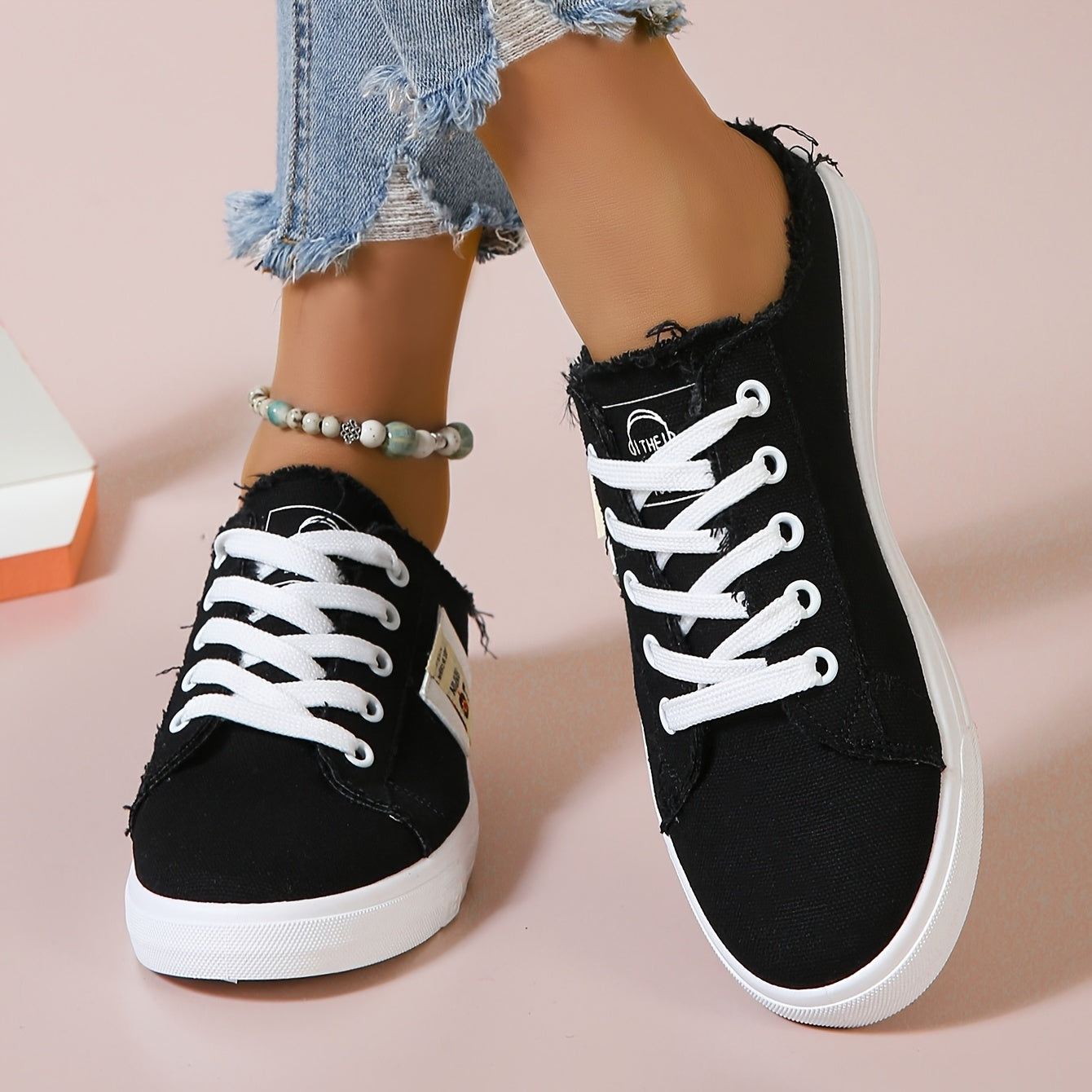 Women's Slip-On Sneakers Breathable Fabric Cushioned Sole All-Season Black White Blue