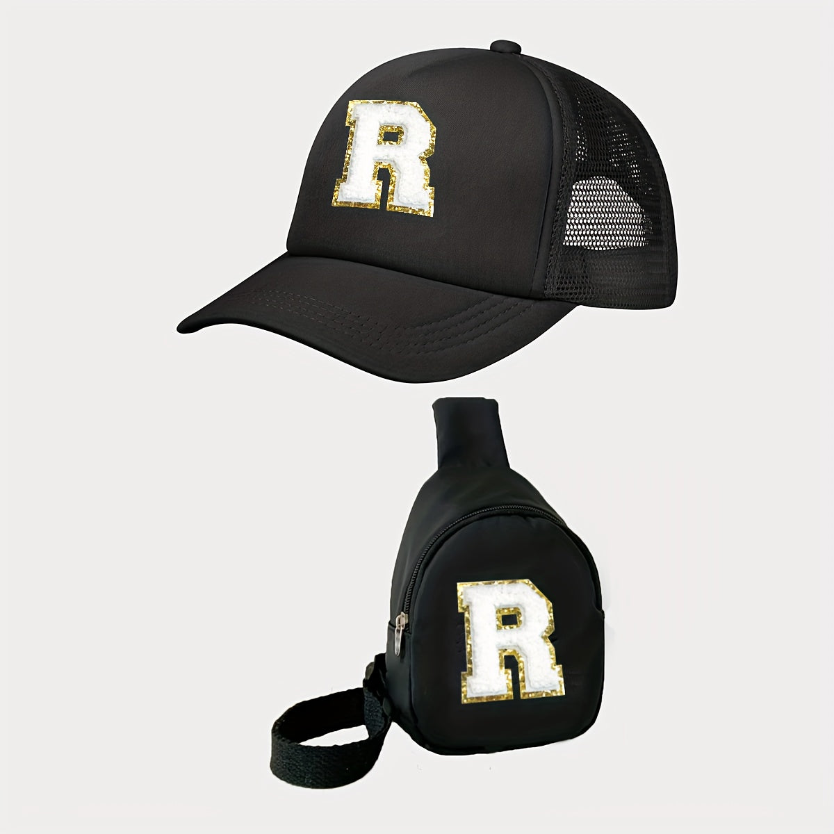 Boy's Accessories Set Waist Bag and Baseball Cap Black Polyester Adjustable Casual Sports