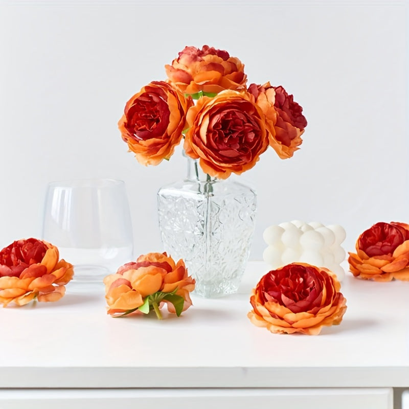 6 ярких стеблей искусственных пионов персикового и красного градиента, диаметр 7,98 см - идеально подходит для DIY свадебного декора, украшения тортов и центральных композиций для дома.