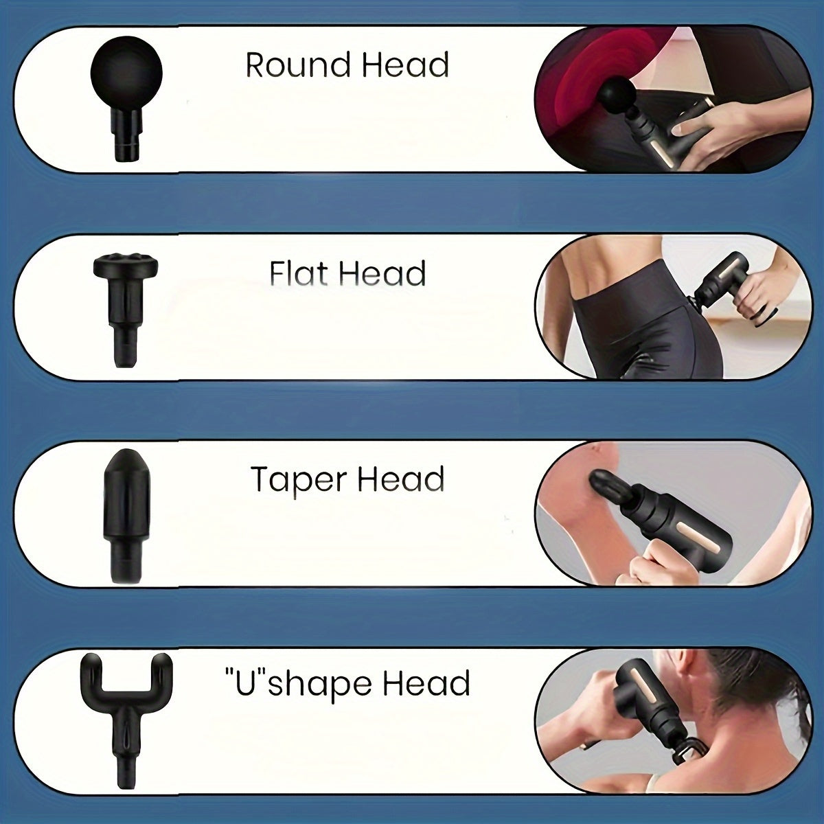 Portativ LCD massaj quroli, USB zaryadlash, mustahkam ABS material, 4 almashtiriladigan bosh, raqamli ko'rsatkich, ergonomik tutqich - fitnes, ochiq havoda foydalanish, bayram sovg'alari uchun ideal (Qora &