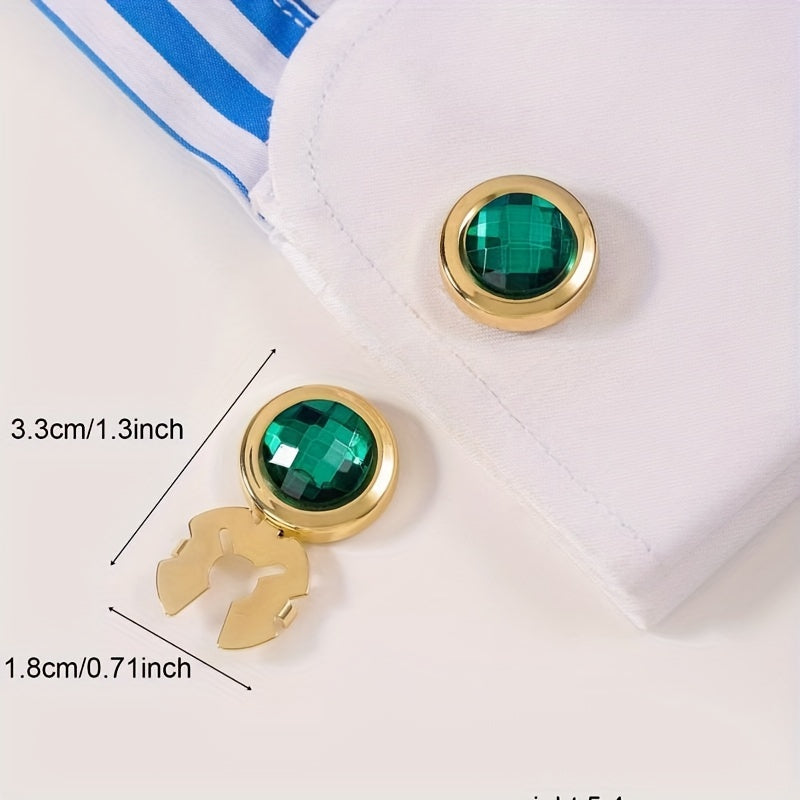 Water Crystal Cufflinks with Multi-Cut Face Gold Plating Copper Base for Formal Wear