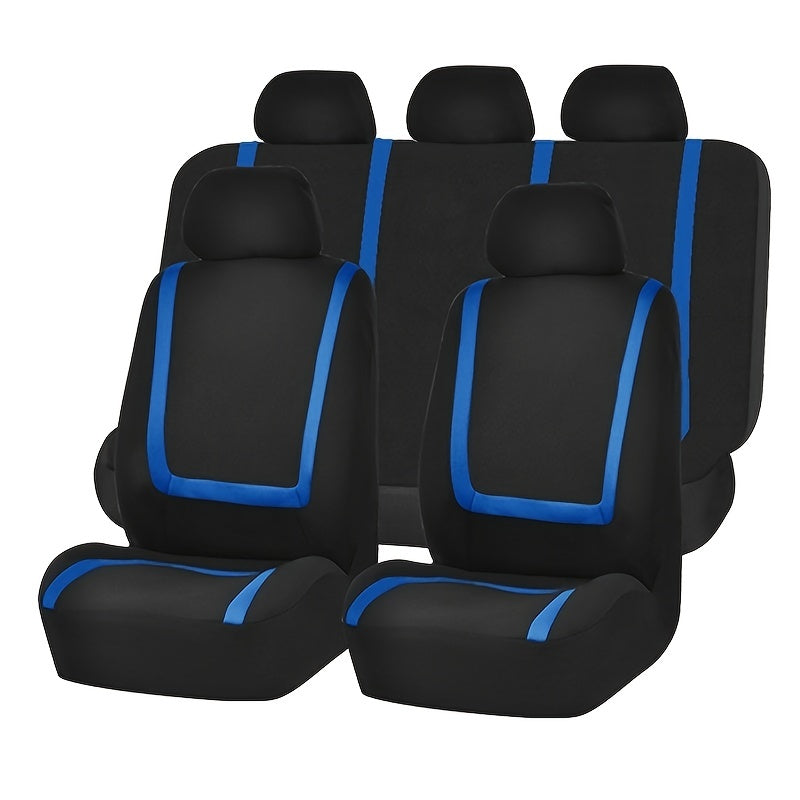Nine-Piece Car Seat Cover Set with Patchwork Design Polyester Knit Fabric Universal Fit