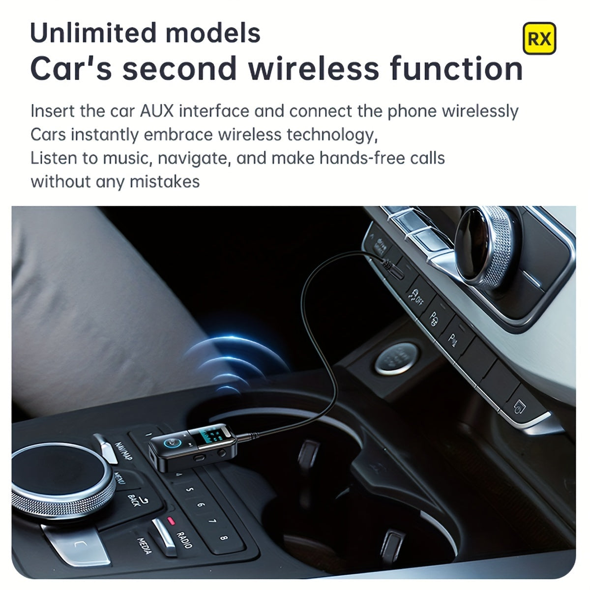 JaJaBor AUX Adapter: Uy stereo dinamiklari uchun simsiz 2in1 uzatgich va qabul qiluvchi, qoʻlni bo'sh qo'yish funksiyasi va yo'qotishsiz MP3 pleer.