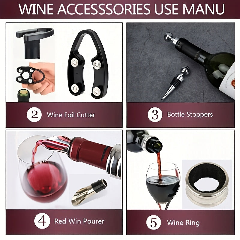 Premium Aluminum Wine Opener Set with 5 Essential Sommelier Tools No Power Needed