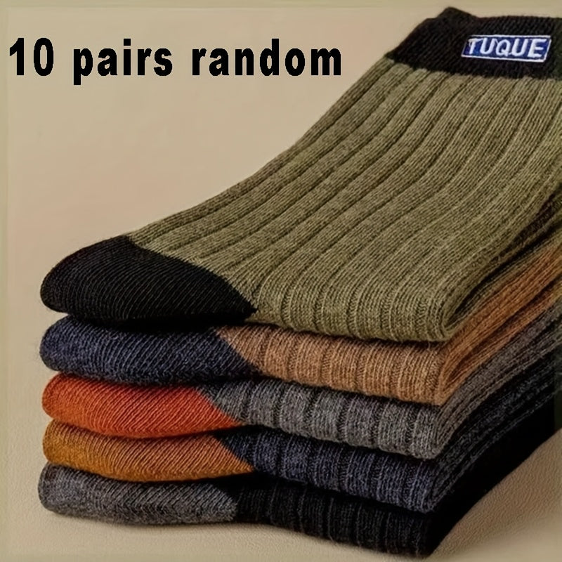 GLENMEARL 10 juft erkaklar uchun o'rta bo'yli paypoqlar, polyester-spandeks aralashmasi, bir xil rang, nafas oladigan va teri so'radigan, har mavsum uchun qalin, biznes tasodifiy sport uslubi, terga chidamli.