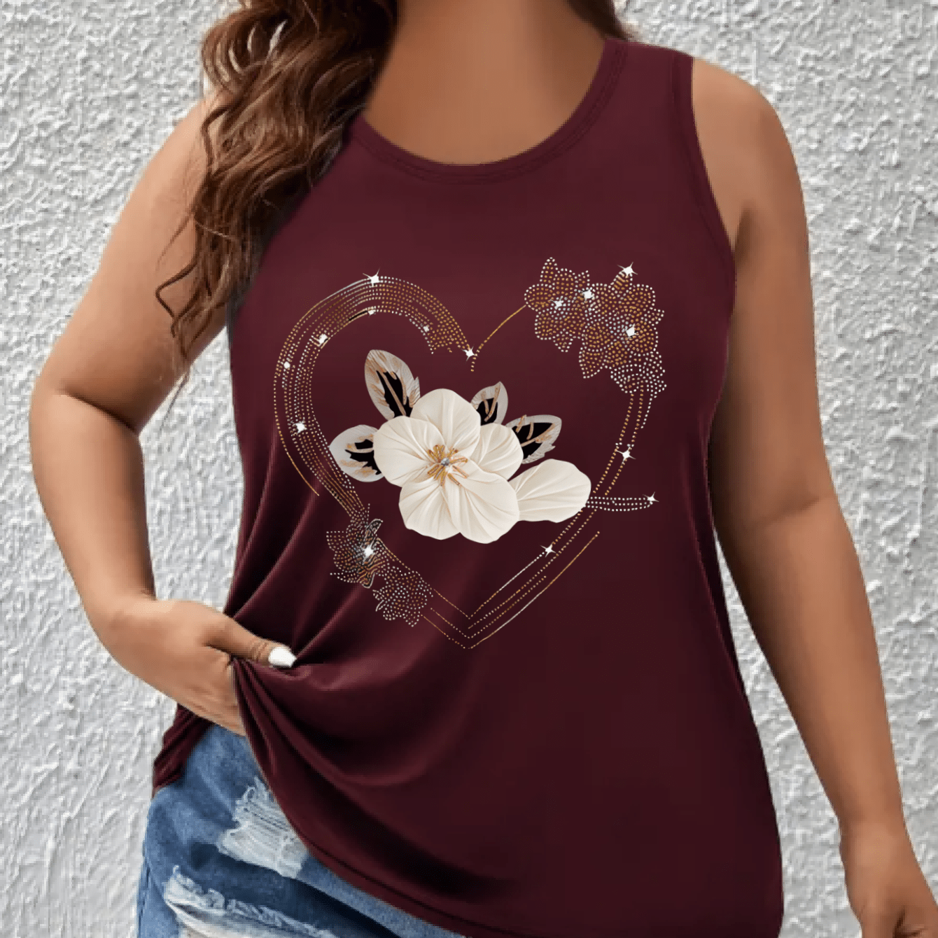 Women's Plus Size Sleeveless Tank Top Breathable Summer White Gold Floral