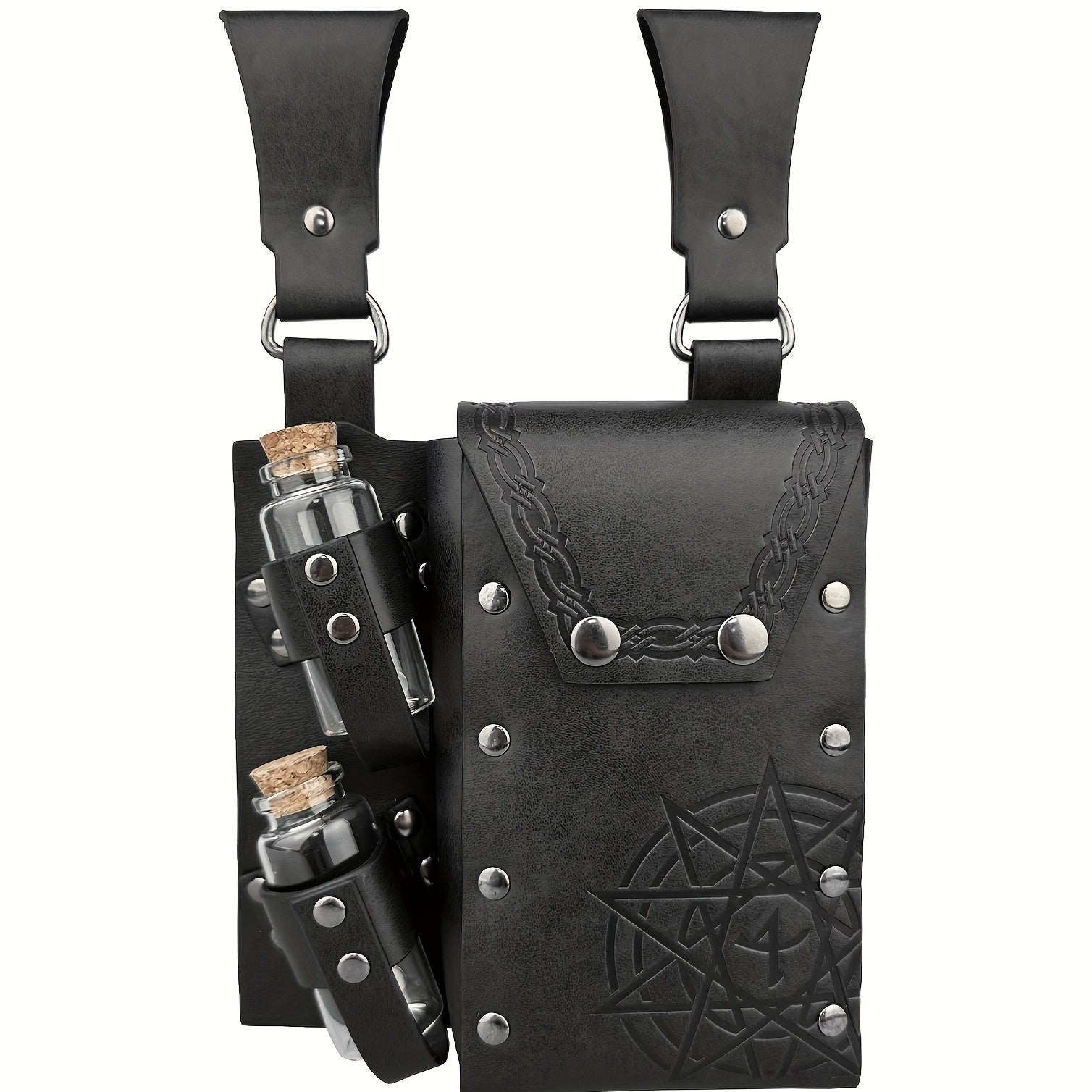 Medieval Double Flask Pouch Viking-Inspired Leather Cosplay LARP Accessory