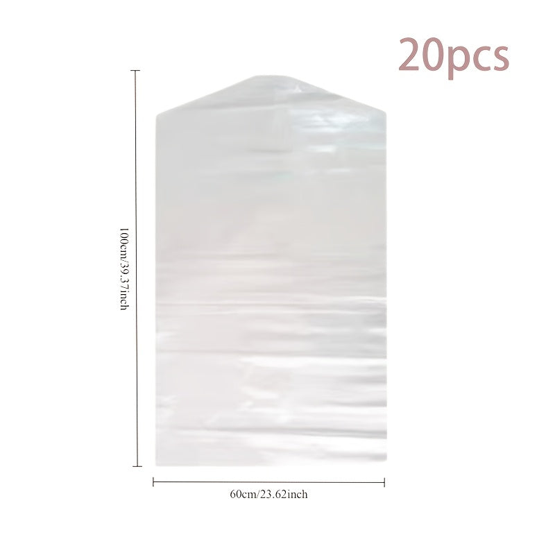 Pack of 20 Clear Plastic Garment Bags for Clothes Storage Wardrobe Organizer
