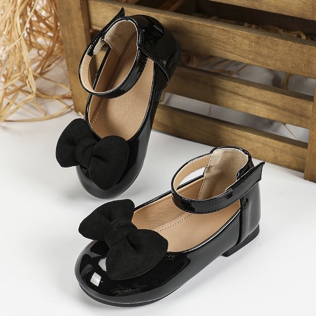 Girls Mary Jane Flats with Bow, PU Upper, All-Season, Lightweight