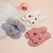 Women’s Strawberry Embroidered Open-Toe Slippers with Non-Slip EVA Sole