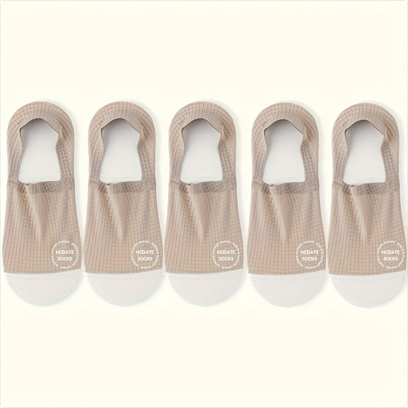 Men's Invisible Socks 5 Pairs Waffle Pattern Sweat Absorption Summer Thin