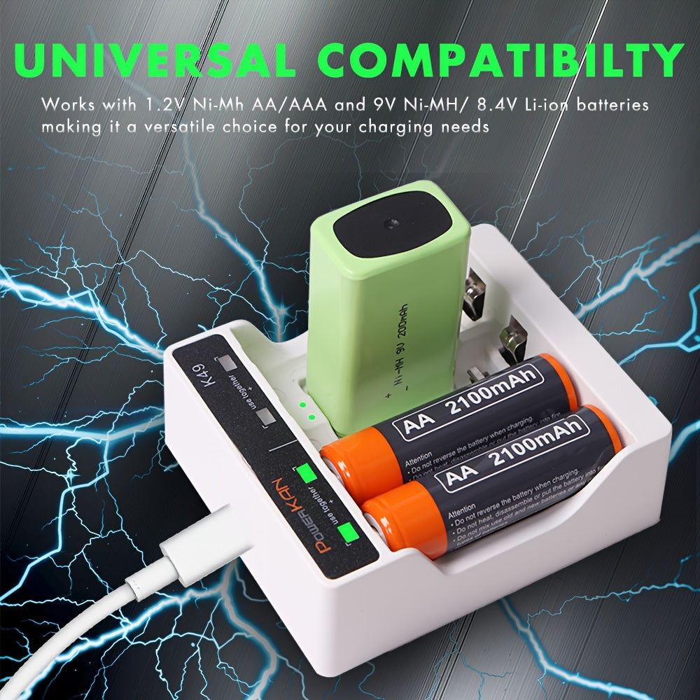 Dual-Purpose Mini Battery Charger for AA AAA 9V Lithium Rechargeable Batteries