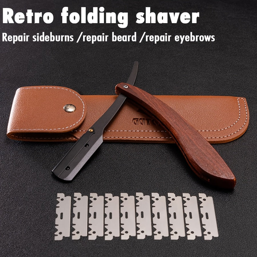 Set de afeitadora de barbero manual de acero inoxidable vintage para recorte de cabello y barba