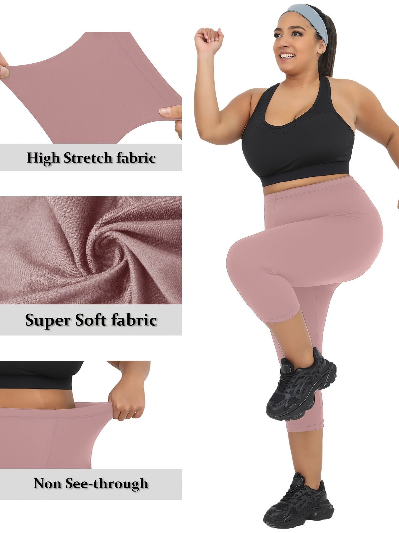 Plus Size Women's Capri Leggings Soft High Stretch Athletic Pants Green