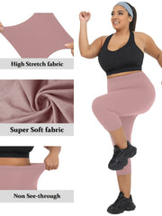 Plus Size Women's Capri Leggings Soft High Stretch Athletic Pants Green