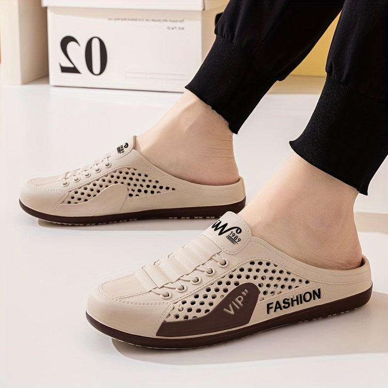 Sandalias slip-on de PVC para hombre con diseño antideslizante y sin dedos, y estampado de letras