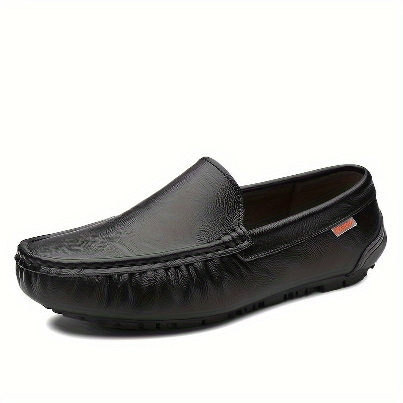 Men's Leather Slip-On Loafers with Rubber Sole for Comfortable Walking